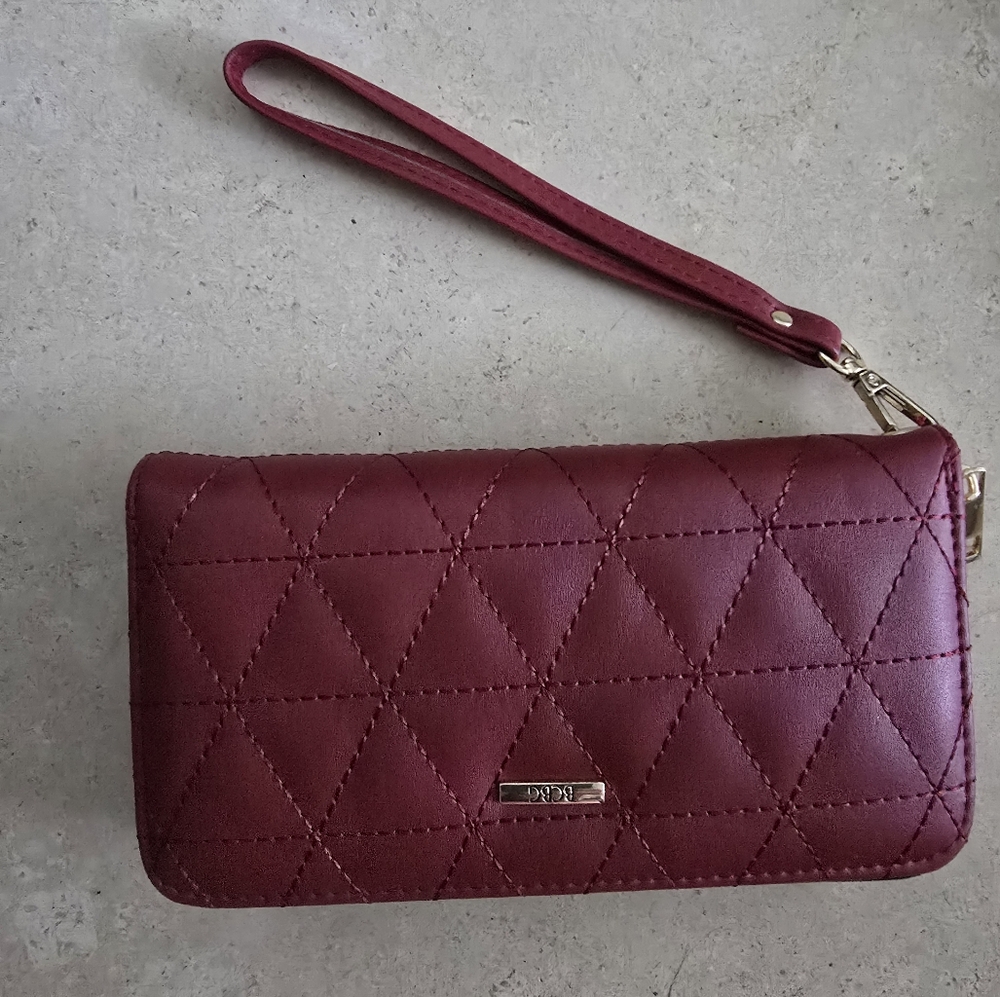 BCBG Tara Ruby Red Leather Zip Around Clutch Wallet